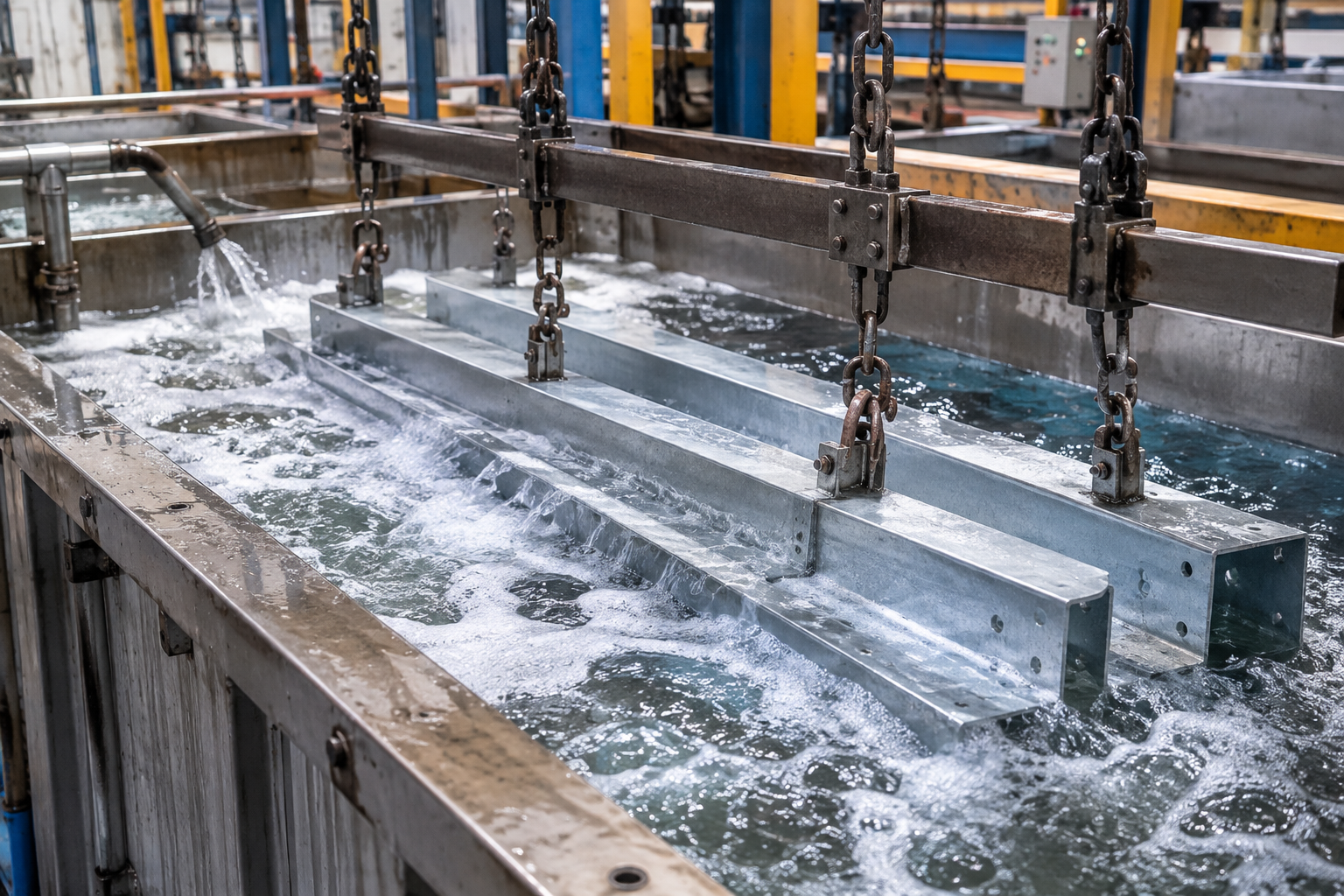 Degreasing tank in the hot dip galvanizing plant